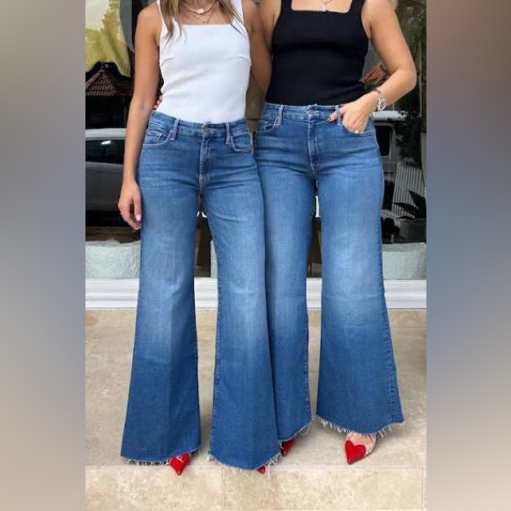 MOTHER The Roller -  Blue High-Rise Flare Wide Leg Jeans